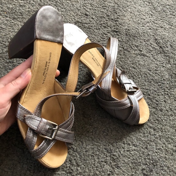 Dries Van Noten Metallic Block Heel Sandal 39.5 - Picture 5 of 14